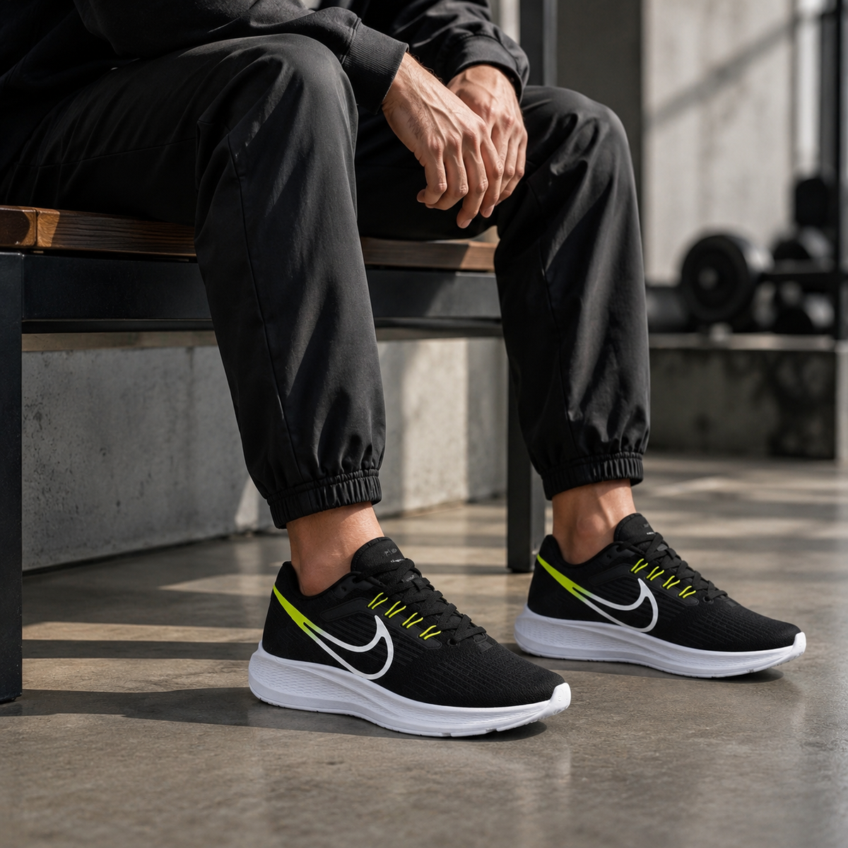 NIKE PEGASUS PRETO BRANCO LIMAO SB ALTA