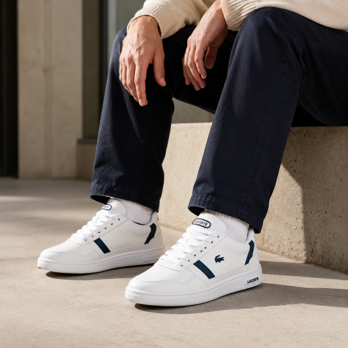 LACOSTE T-CLIP BRANCO AZUL ALTA