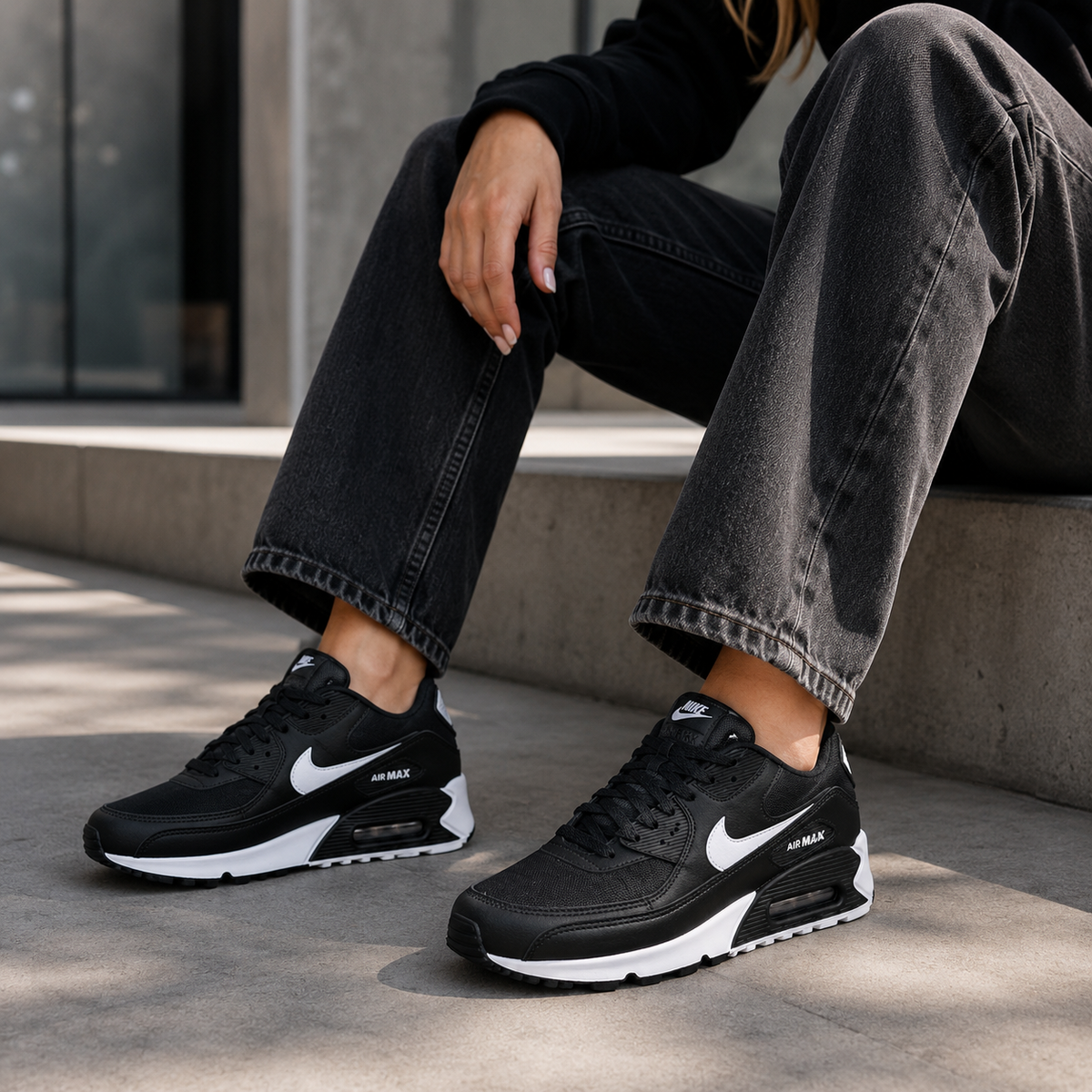 NIKE AIR MAX 90 PRETO BRANCO BAIXA WL