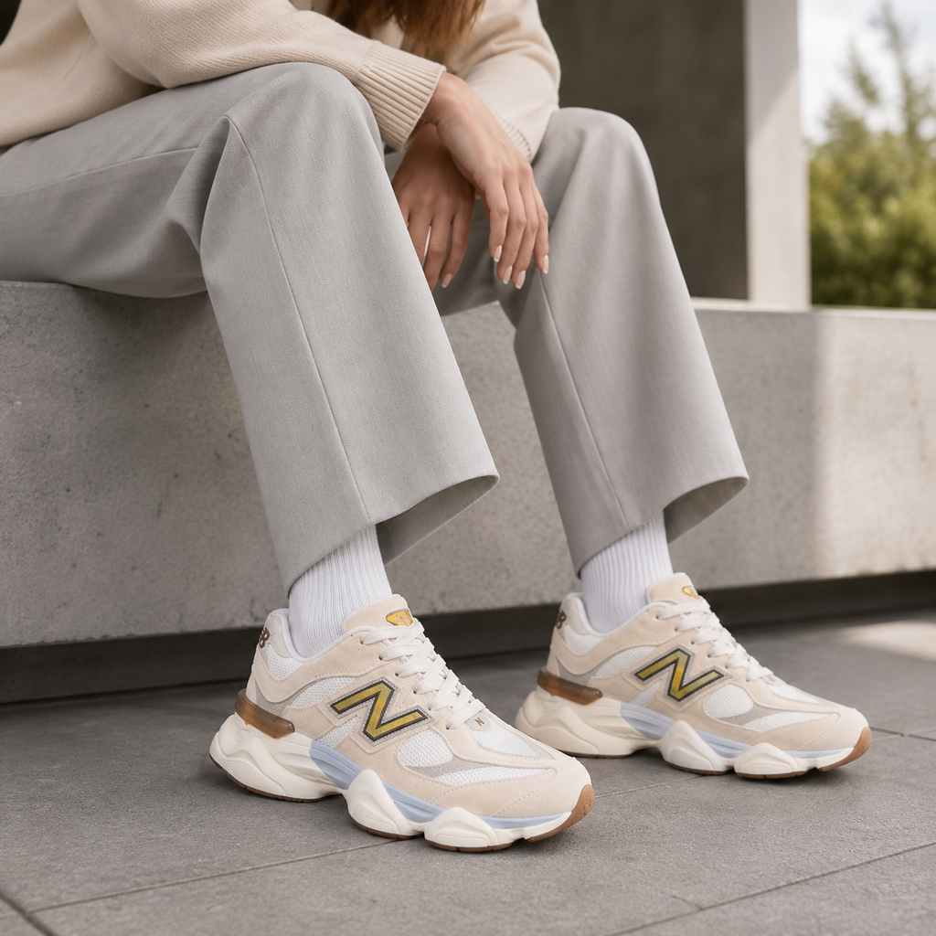 NEW BALANCE 9060 OFF WHITE OURO BAIXA